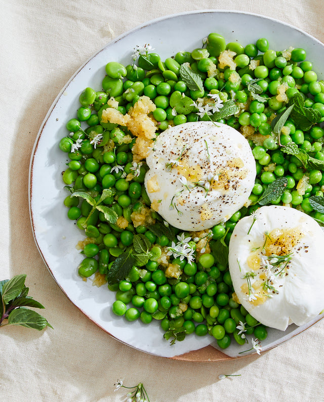 Jess Damuck's Burrata with Favas, Peas, & Preserved Lemon