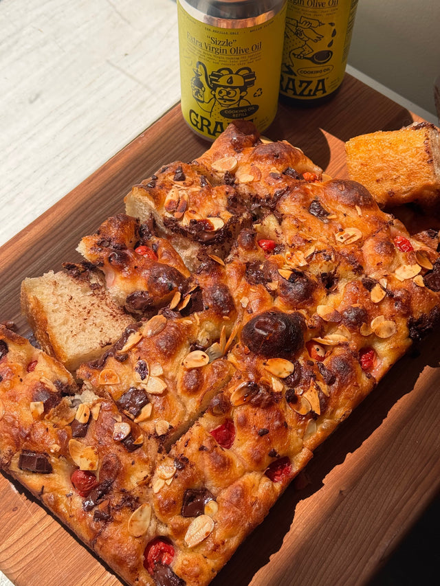 Sour Cherry, Chocolate, and Almond Focaccia