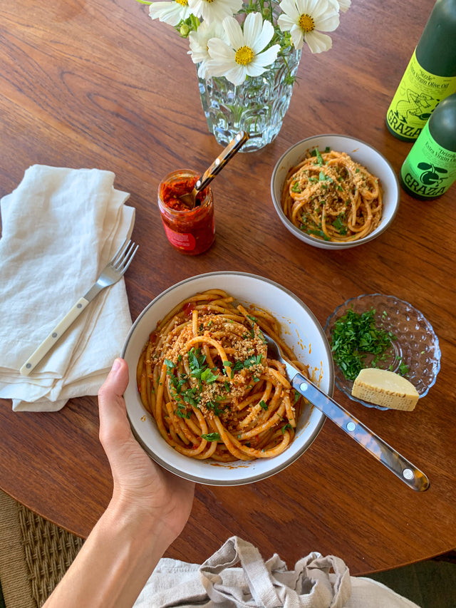 Pantry Pasta Recipe with Calabrian Chiles, Anchovies, & Crispy Panko