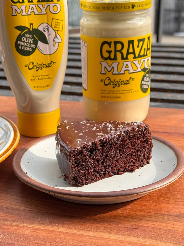 Chocolate Mayo Cake with Tangy Chocolate Glaze and Flaky Salt