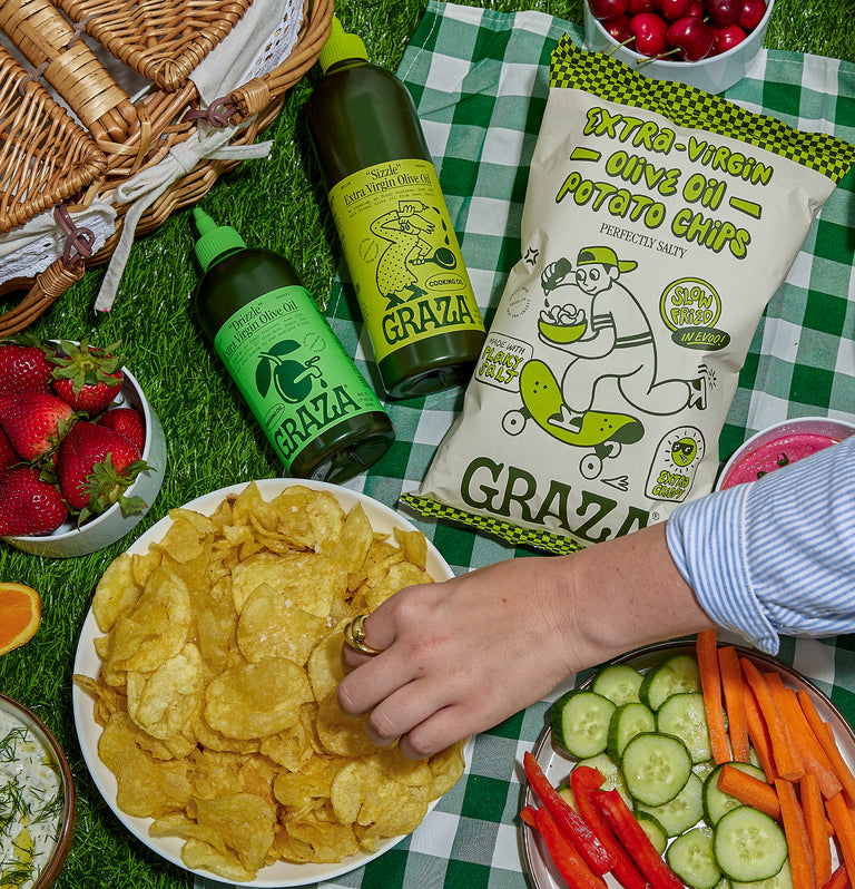 Extra virgin olive oil potato chips graza